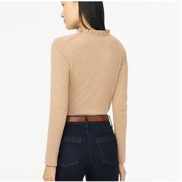 J Crew Cotton Ruffleneck Sweater XL Tan Heather Mushroom BV341 J.Crew - Picture 2 of 7